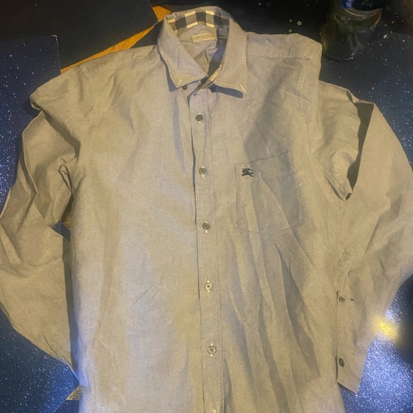 BURBERRY BRIT MEN’s LIGHT GREY-BLUE VINTAGE AUTHENTIC FULL-SLEEVE Shirt RARE LUX - Picture 9 of 16